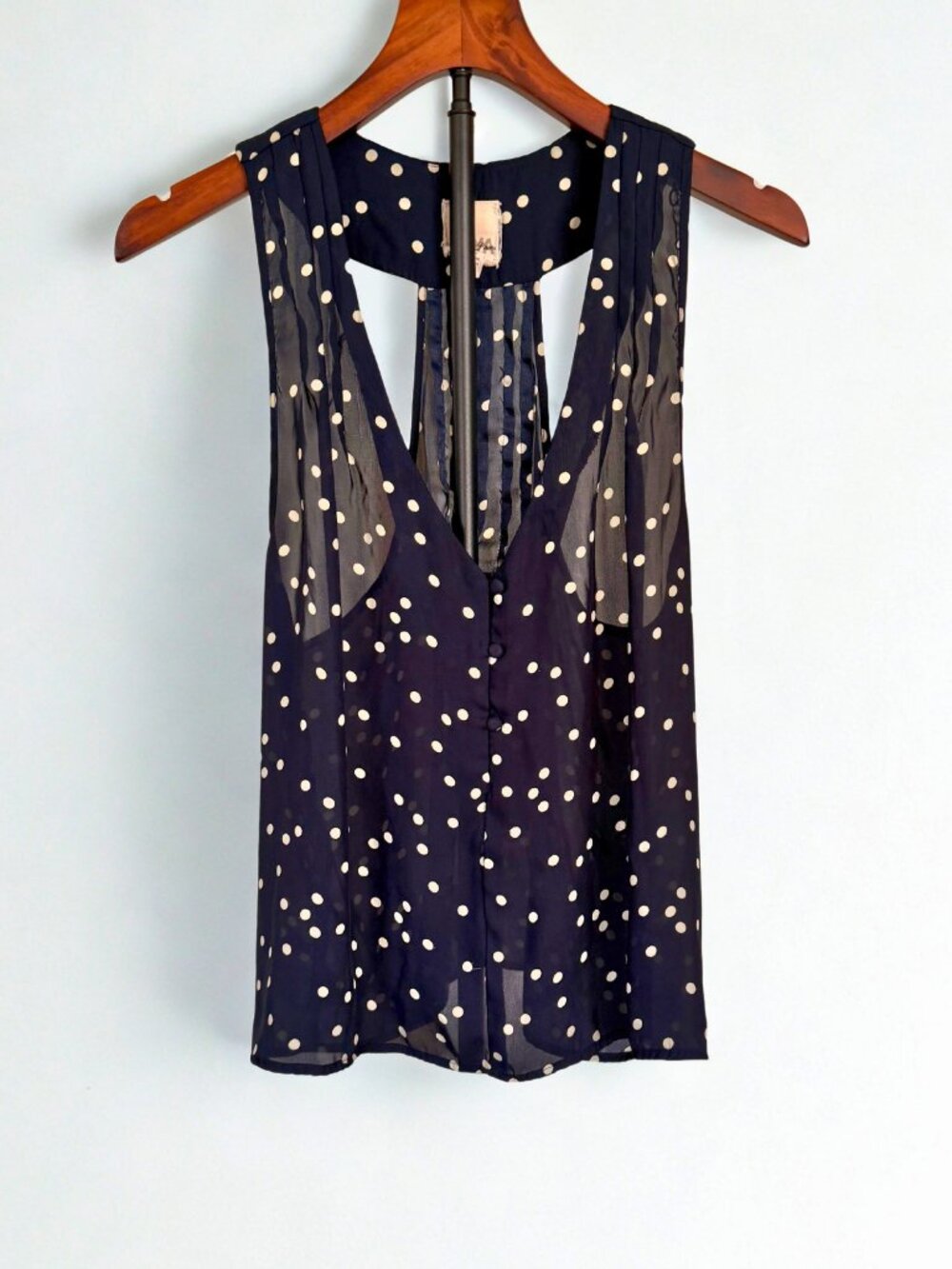 Nom de Plume Sleeveless Navy Blue Polka Dot Blouse